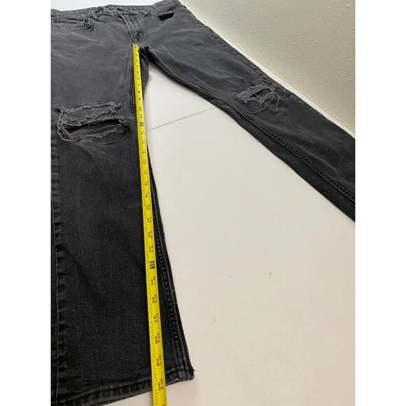 Old Navy Slim BuiltIn Flex Jeans Mens 34x32 Washed Black Distressed Ripped Knees - Picture 11 of 13